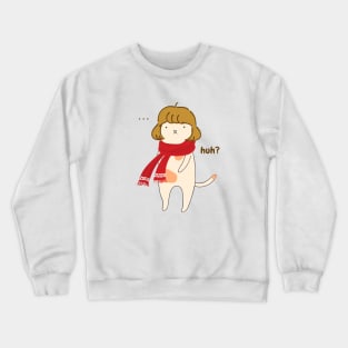 aesthetic confused silly cute girl cat with red scarf illustration Crewneck Sweatshirt